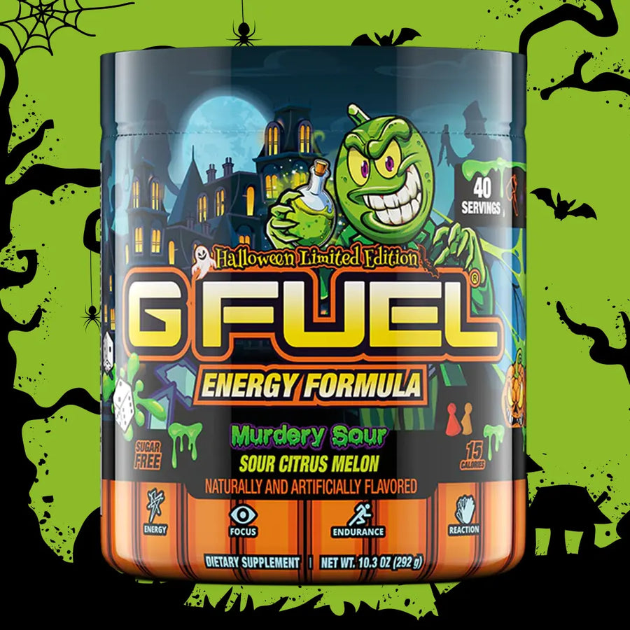 G FUEL energy, Murdery Sour, tub,  product front with matching background