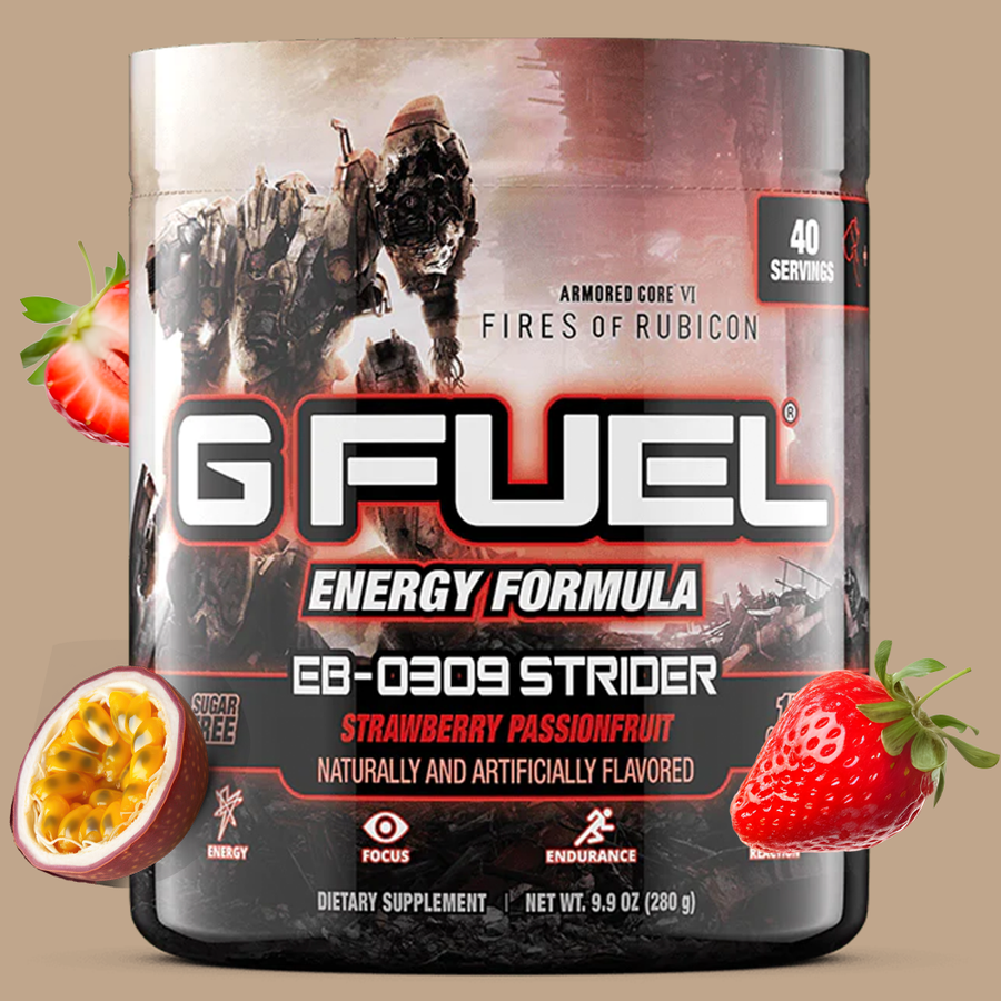 G FUEL energy, EB-0309 Strider, tub,  product front with fruits and berries